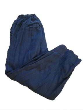 Loft Women's Linen-Blend High Rise Straight Navy Pants Paperbag Waist, Medium